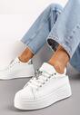 Sneakers Albi-Argintii din Imitatie de Piele pe Platformă cu Decorațiune cu Zirconiu Imbercca