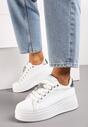 Sneakers Albi-Argintii din Imitatie de Piele pe Platformă cu Decorațiune cu Zirconiu Imbercca