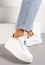 Sneakers Albi-Argintii din Imitatie de Piele pe Platformă cu Decorațiune cu Zirconiu Imbercca