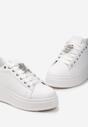 Sneakers Albi-Argintii din Imitatie de Piele pe Platformă cu Decorațiune cu Zirconiu Imbercca