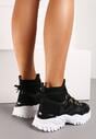 Czarne Wsuwane Sneakersy z Ozdobnym Sznurowaniem za Kostkę na Niskiej Platformie Qaileta