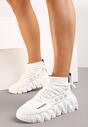 Białe Sneakersy z Elastyczną Cholewką o Oryginalnym Designie na Grubej Podeszwie Aritava