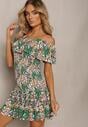 Rochie Verde Scurtă cu Decolteu Bardot din Viscoză Elastică Celestine