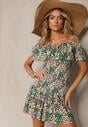 Rochie Verde Scurtă cu Decolteu Bardot din Viscoză Elastică Celestine