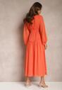 Pomarańczowa Elegancka Sukienka w Stylu Vintage z Powlekanymi Guzikami i Marszczeniami Lefandia