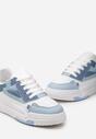 Niebieskie Sznurowane Sneakersy z Ekoskóry z Ozdobnymi Wstawkami Ravana