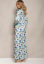 Niebiesko-Biała Rozkloszowana Sukienka o Koszulowym Fasonie z Satyny w Mozaikowy Print Jennara