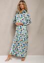 Niebiesko-Biała Rozkloszowana Sukienka o Koszulowym Fasonie z Satyny w Mozaikowy Print Jennara