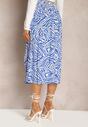 Niebieska Rozkloszowana Spódnica z Wiskozy Rozcięta na Boku z Guzikami Seonailla