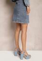 Granatowa Jeansowa Spódnica Mini z Wysoką Talią Paper Bag i Guzikami Tirhela