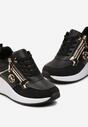 Czarne Sneakersy na Niskim Koturnie z Metalicznymi Wstawkami i Ozdobnym Suwakiem Raelinro