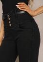 Czarne Spodnie Jeansowe z Talią Paper Bag Zapinaną na Guziki Quelisa