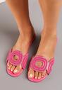 Papuci de casă fuchsia cu decupaje decorative și zirconii Aislyn