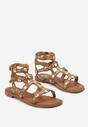 Brązowe Sandały Rzymianki ze Złotymi Aplikacjami w Stylu Boho Eirles