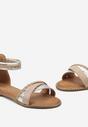 Beżowe Sandały z Metalicznymi i Plecionymi Paskami Zapinane na Suwak Awodema