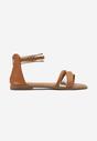 Brązowe Sandały z Metalicznymi i Plecionymi Paskami Zapinane na Suwak Awodema