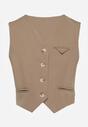 Ciemnobeżowa Kamizelka w Stylu Garniturowym z Imitacją Kieszonek Odinen
