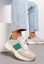 Beżowo-Zielone Skórzane Sneakersy z Materiałowymi Wstawkami Celana