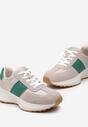 Beżowo-Zielone Skórzane Sneakersy z Materiałowymi Wstawkami Celana