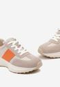 Beżowo-Pomarańczowe Skórzane Sneakersy z Materiałowymi Wstawkami Celana