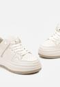 Białe Sznurowane Sneakersy ze Skóry z Ozdobnymi Przeszyciami na Niskiej Platformie Glenita