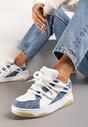 Niebiesko-Białe Sneakersy z Ozdobnymi Sznurówkami na Niskiej Platformie z Perforacją Dearias