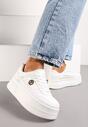 Sneakerși Albi cu Talpă Groasă și Șiret cu Aplicație Metalică Ailtria