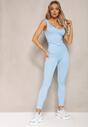 Jasnoniebieski Komplet Sportowy w Prążki Top na Ramiączkach i Legginsy High Waist Izralia