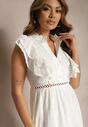 Biała Rozkloszowana Sukienka Maxi z Falbankami i Ażurowymi Zdobieniami Anachie