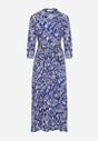 Granatowa Sukienka Koszulowa Wiązana w Pasie w Etno Wzór z Wiskozy Lokaggia
