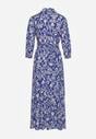 Granatowa Sukienka Koszulowa Wiązana w Pasie w Etno Wzór z Wiskozy Lokaggia