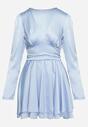 Rochie Mini din Satin Albastru cu Volane și Curea în Talie la Spate Catriona