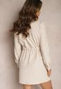 Beżowa Koszulowa Sukienka Utility z Plisowaną Asymetryczną Spódnicą z Paskiem Mussoria