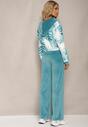 Miętowy Komplet Dresowy Welurowy Bluza z Kapturem i Florystycznym Printem oraz Szerokie Luźne Spodnie Raiantise