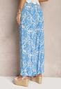 Niebieskie Spodnie Szerokie z Wiskozy High Waist w Kwiatowy Print Tepolla
