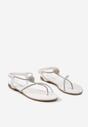 Białe Sandały Japonki Ozdobione Cyrkoniami i Okrągłą Klamerką Ziziana