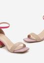 Beżowo-Różowe Sandały na Słupku Ozdobionym Metalicznymi Lamówkami Vettia