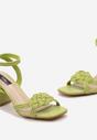Zielone Sandały z Kwadratowym Noskiem i Słupkiem z Plecioną Aplikacją Hamionra