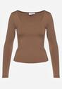 Brązowa Bluzka Longsleeve z Wiskozą i Kwadratowym Dekoltem Seliusei