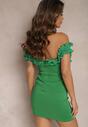 Zielona Sukienka Dopasowana o Kroju Hiszpanki Mini z Falbankami przy Dekolcie Kaleitia