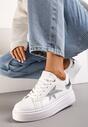 Sneakers Albi cu Șireturi pe Platformă Joasă cu Inserții Sclipitoare Cominia