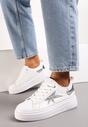 Sneakers Albi cu Șireturi pe Platformă Joasă cu Inserții Sclipitoare Cominia