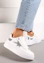 Sneakers Albi cu Șireturi pe Platformă Joasă cu Inserții Sclipitoare Cominia