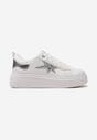 Sneakers Albi cu Șireturi pe Platformă Joasă cu Inserții Sclipitoare Cominia