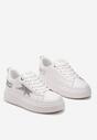 Białe Sznurowane Sneakersy na Niskiej Platformie z Brokatowymi Wstawkami Cominia