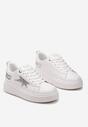 Sneakers Albi cu Șireturi pe Platformă Joasă cu Inserții Sclipitoare Cominia