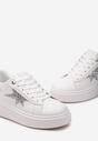 Sneakers Albi cu Șireturi pe Platformă Joasă cu Inserții Sclipitoare Cominia
