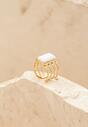 Złoto-Biały Otwarty Pierścionek z Prostokątnym Kamieniem Illera