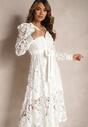 Biała Rozkloszowana Sukienka o Koszulowym Fasonie z Falbanką i Koronką Caramia