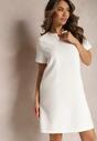 Biała Trapezowa Sukienka Mini z Krótkim Rękawem i Kieszeniami Vrea